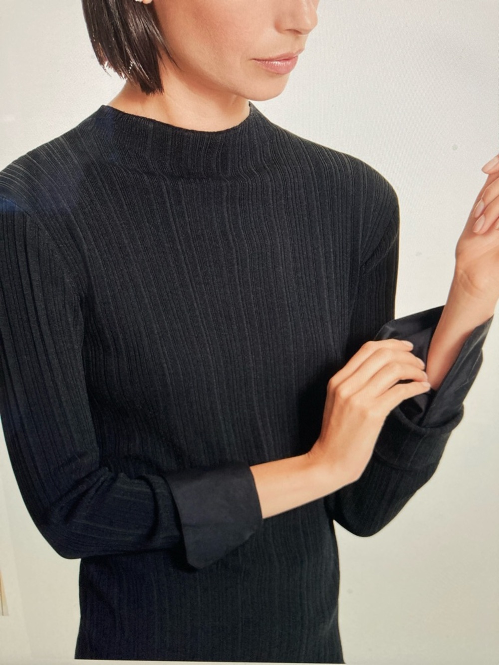MM. LaFleur Emiko Black Ribbed Mock Neck Long Sleeve Top